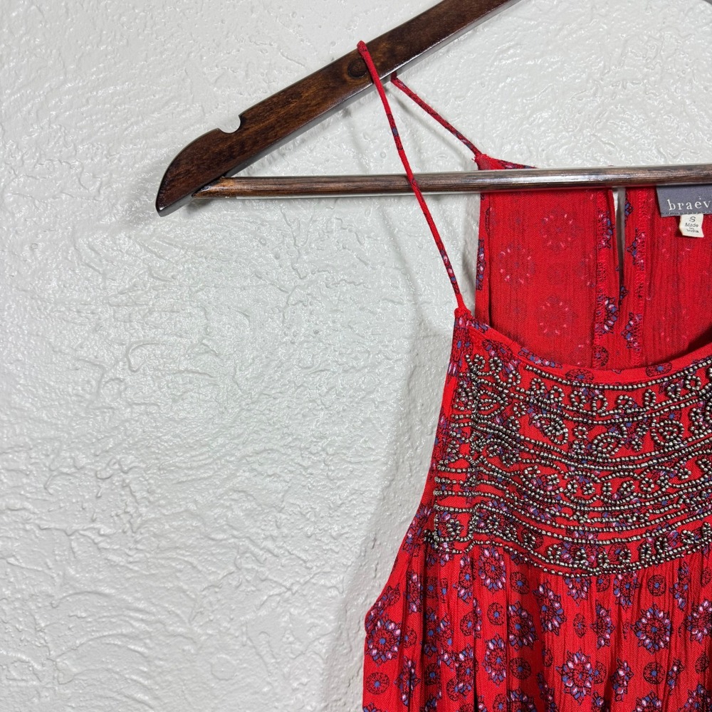 Evereve Braeve Beaded Dress Sundress Sm Gauzy Keyhole Ruffle Indie Boho Festival - Picture 3 of 12
